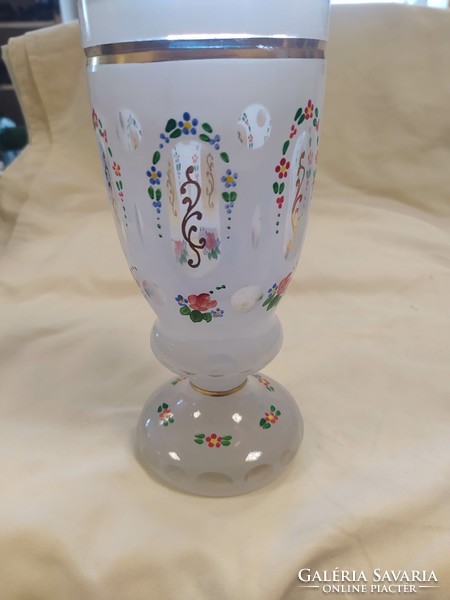 Czech polished, painted glass vase