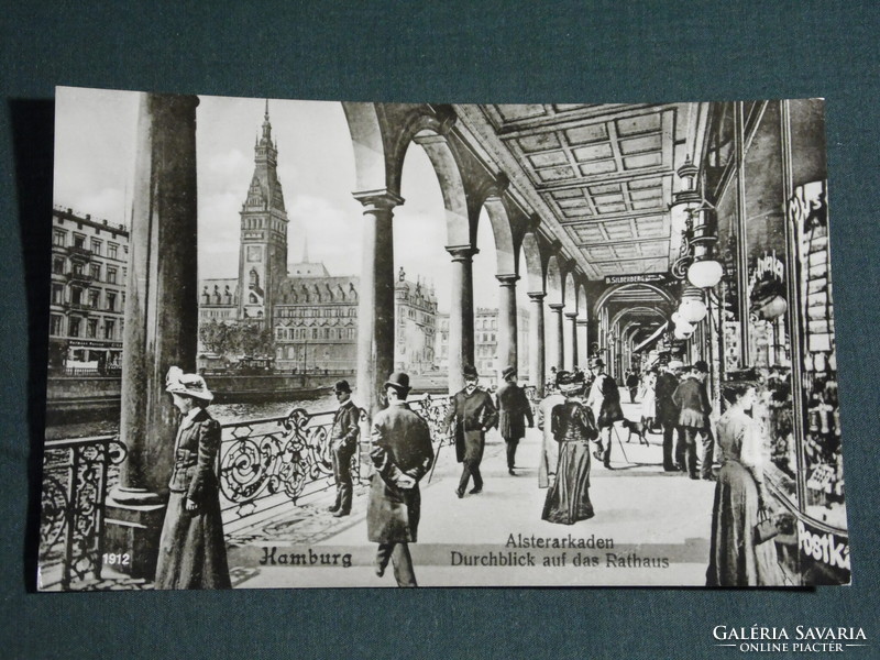 Képeslap, Postcard, Németország, Hamburg Alsterarkaden Durchblick auf das Rathaus,üzletsor,városháza