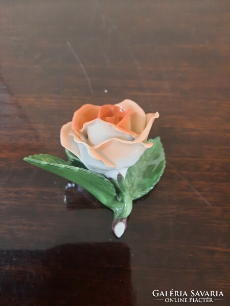 Herendi narancssárga porcelán rózsa 1.oszt. Hibátlan!