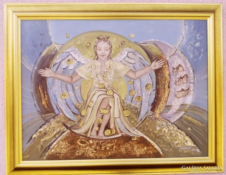 Angyal olaj-vászon festmény, MAROSI ILONA kortárs képzőművész alkotása