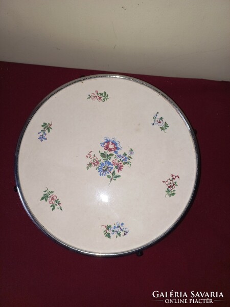 Antique earthenware inlaid cake plate