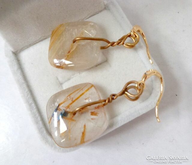 Rutile quartz (golden rutile) square earrings