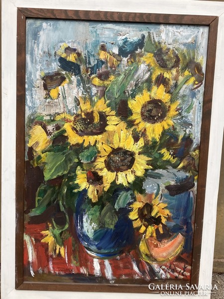 Éva Séday (1929-2011): sunflowers /oil-wood/