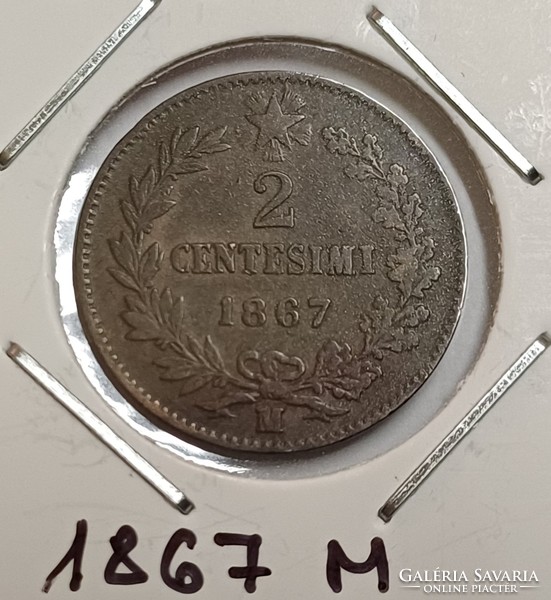 Italy 2 centesimi 1867 m (Milan) f.