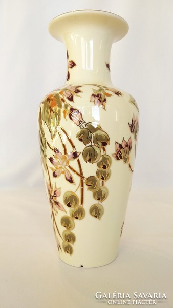 Zsolnay hand-painted premium flower pattern vase 26cm (no.: 24/203.)