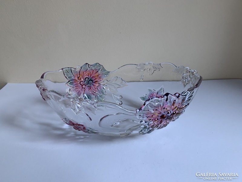 Floral crystal boat-shaped table center serving bowl 28 cm x 16 cm x 10 cm