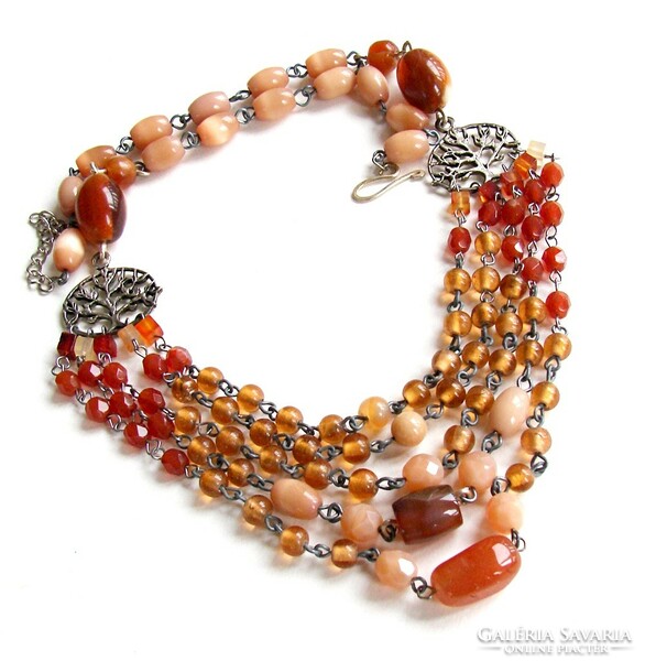 Nilufar 5 Row Rust Color Persian Style Copper/Glass/Carnelian/Amber Necklaces