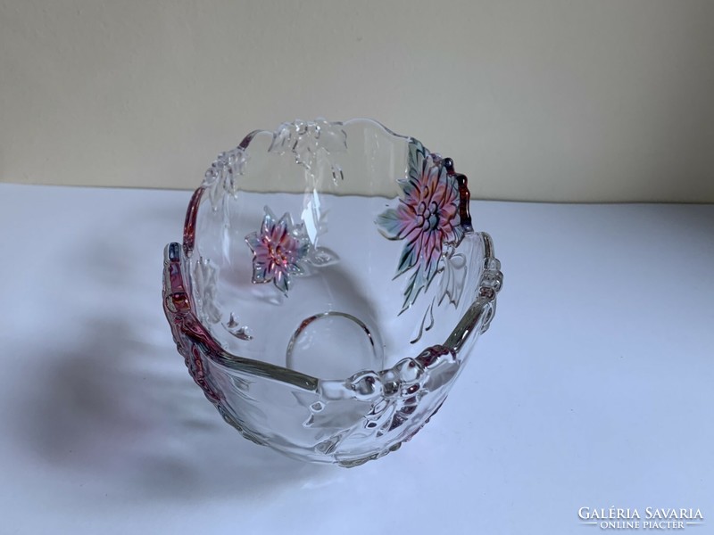 Floral crystal boat-shaped table center serving bowl 28 cm x 16 cm x 10 cm