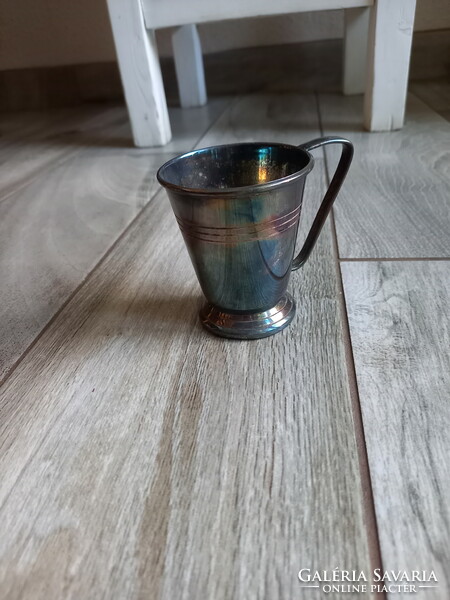 Szép  patinás antik ezüstözött kiöntő/pohár (7,8x9,3x6,8 cm)