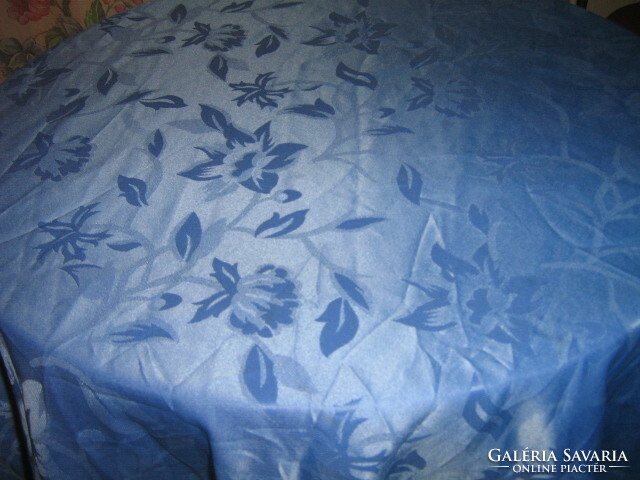 Beautiful gentian flower pattern on round silk tablecloth