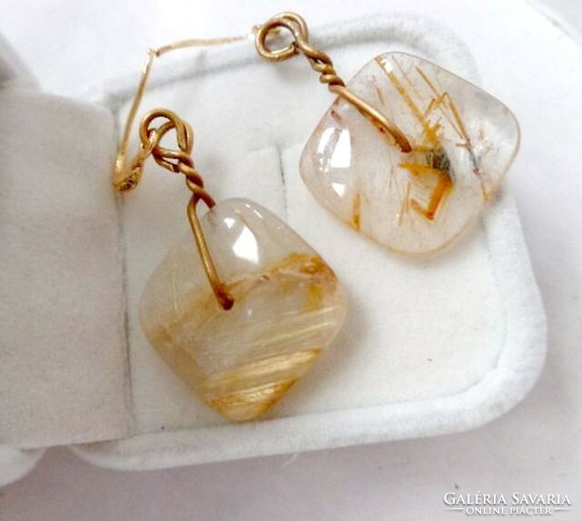 Rutile quartz (golden rutile) square earrings