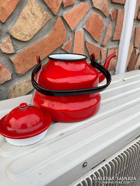 Beautiful 3 liter enamel red teapot teapot village peasant