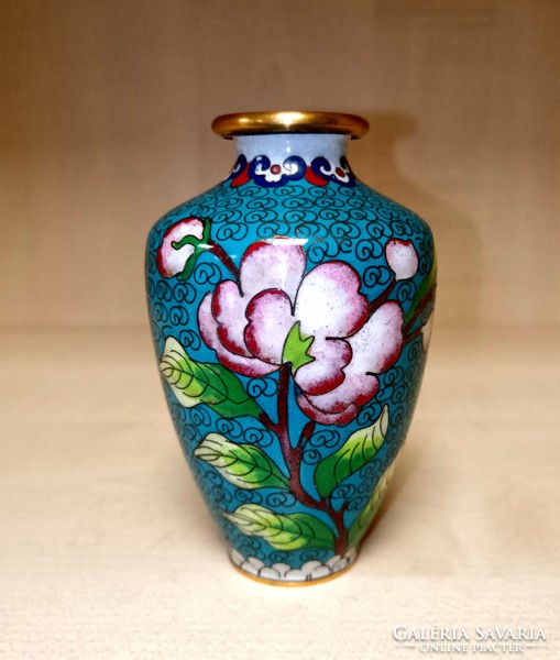 Enameled copper vase