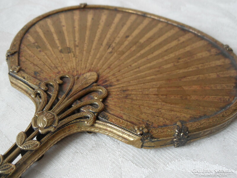 Antique old copper hand mirror