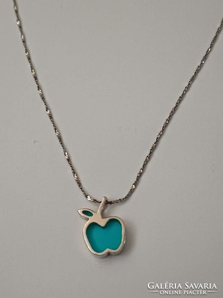 Elegant thin silver necklace with silver apple pendant