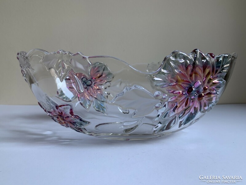 Floral crystal boat-shaped table center serving bowl 28 cm x 16 cm x 10 cm