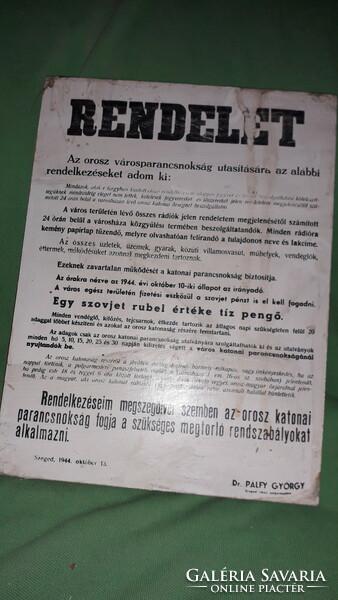 Old museum exhibition document photo (black house in Szeged) on wood panel 18x25cm 1944. Decree of the Russians in Szeged