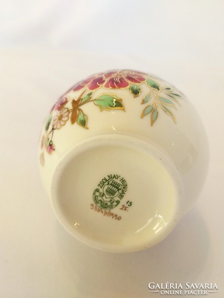 Zsolnay burgundy floral sphere vase. Flawless! (No.: 24/204.)
