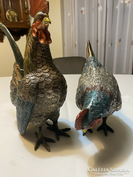 Bronze rooster and hen