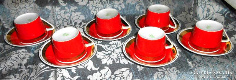 6 Personal Hólloháza coffee cups and saucers, display case condition