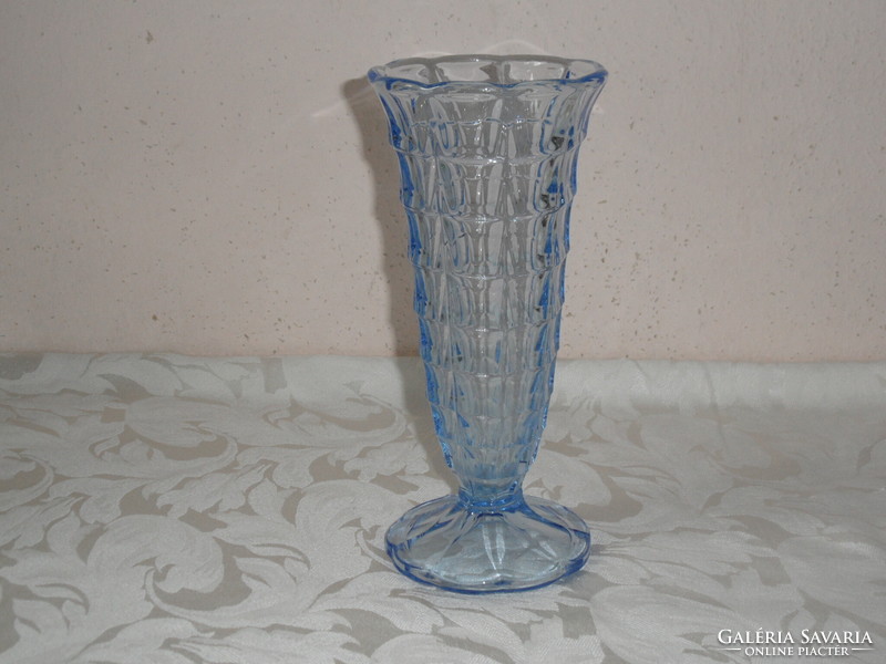 Art deco kék talpas üveg váza