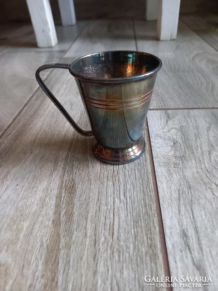 Szép  patinás antik ezüstözött kiöntő/pohár (7,8x9,3x6,8 cm)