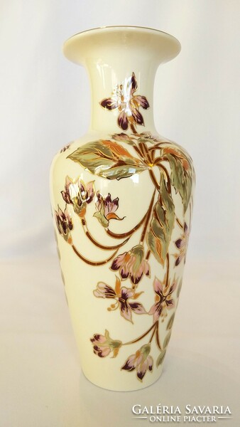 Zsolnay hand-painted premium flower pattern vase 26cm (no.: 24/203.)