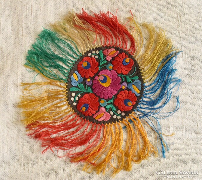 Small tablecloth, Mezőkövesd matyó embroidery 15 cm + 9 cm fringe needlework