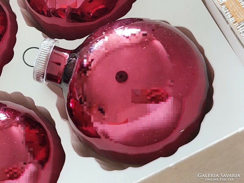 Régi üveg karácsonyfadísz retro bordó gömb üvegdísz 6 db