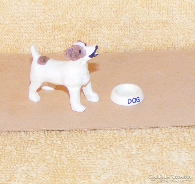 Dog and bowl for doll house, doll accessory
