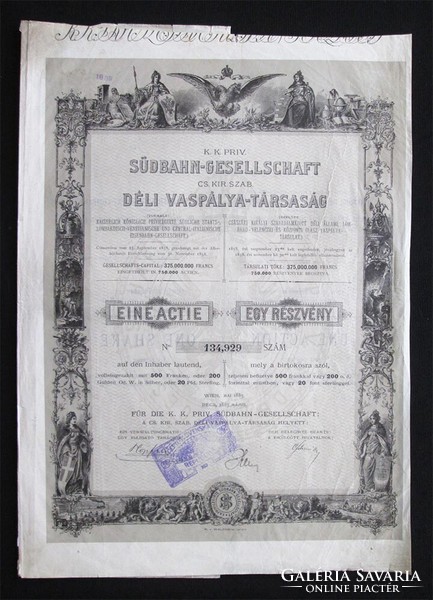 Southern Railway Company share 200 forints 1883 - Vienna