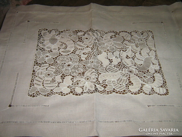 Cute antique ecru sewn lace tablecloth