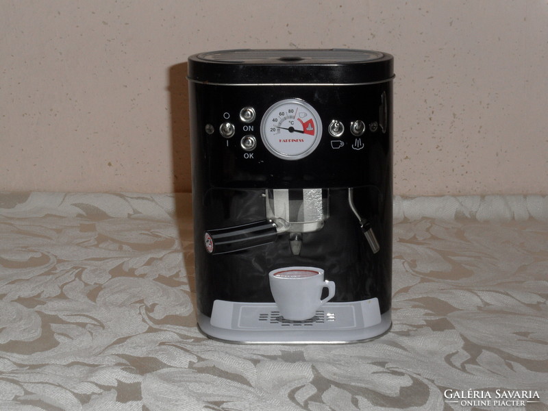 Metal coffee box in the shape of a coffee maker