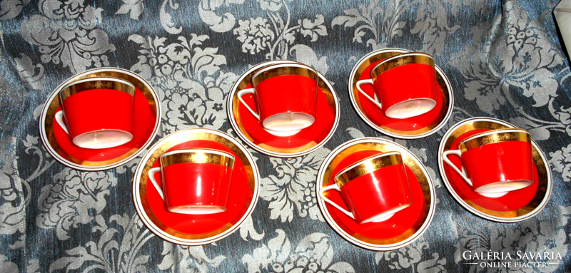 6 Personal Hólloháza coffee cups and saucers, display case condition