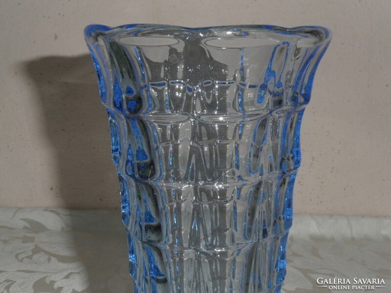 Art deco kék talpas üveg váza