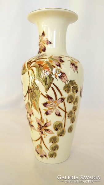 Zsolnay hand-painted premium flower pattern vase 26cm (no.: 24/203.)