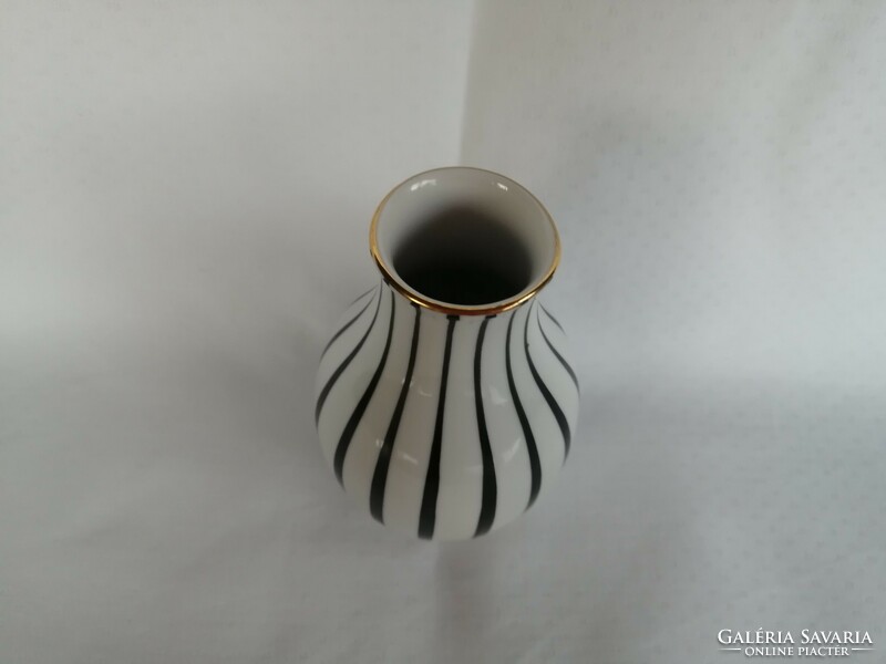 Hollóházi white - black striped vase _ ceramic artist Sándor Koczor