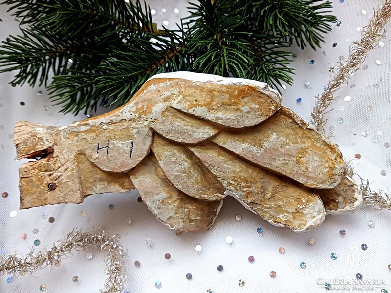 Antik aranyozott faragott fa  angyalszárny dekoráció karácsonyfa dísz 20cm