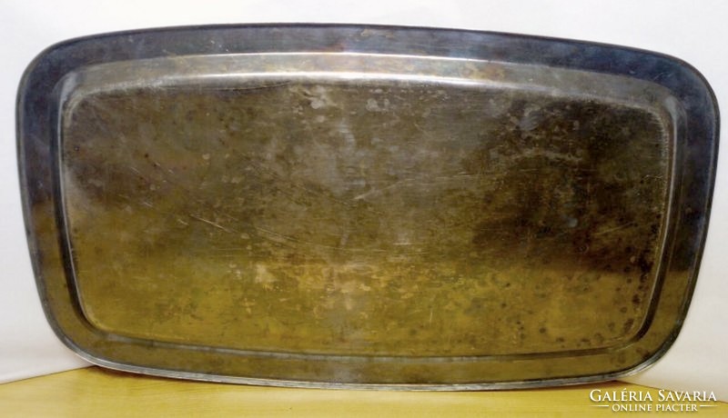 Large handcrafted silver-plated alpaca tray in patina condition. A unique specialty