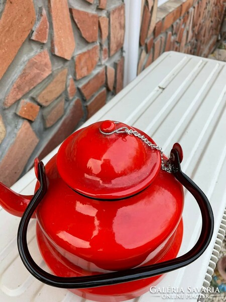 Gyönyörű  3 literes zomàncos zománcozott piros teáskanna teafőző falusi paraszti