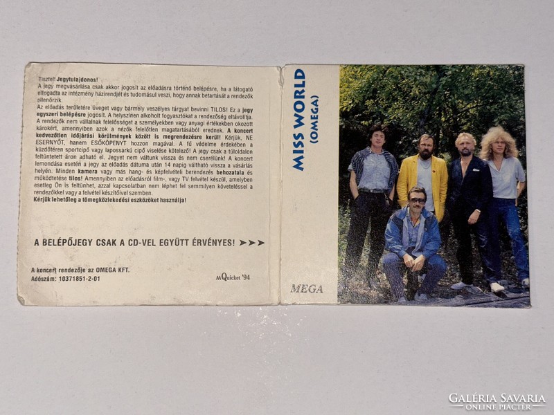 Omega koncert 1994 jegy + cd