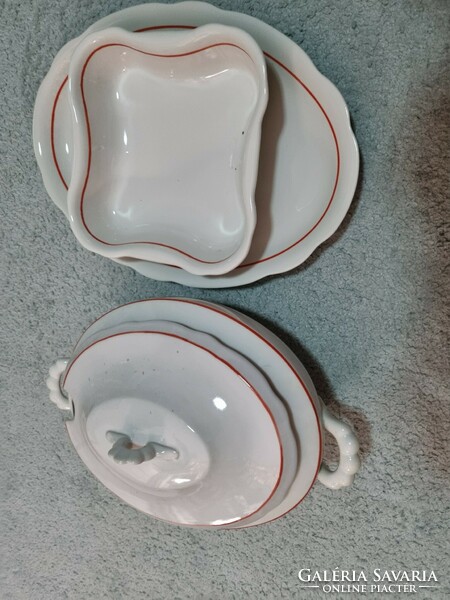 Zsolnay old soup bowl with orange stripe + 2 serving bowls