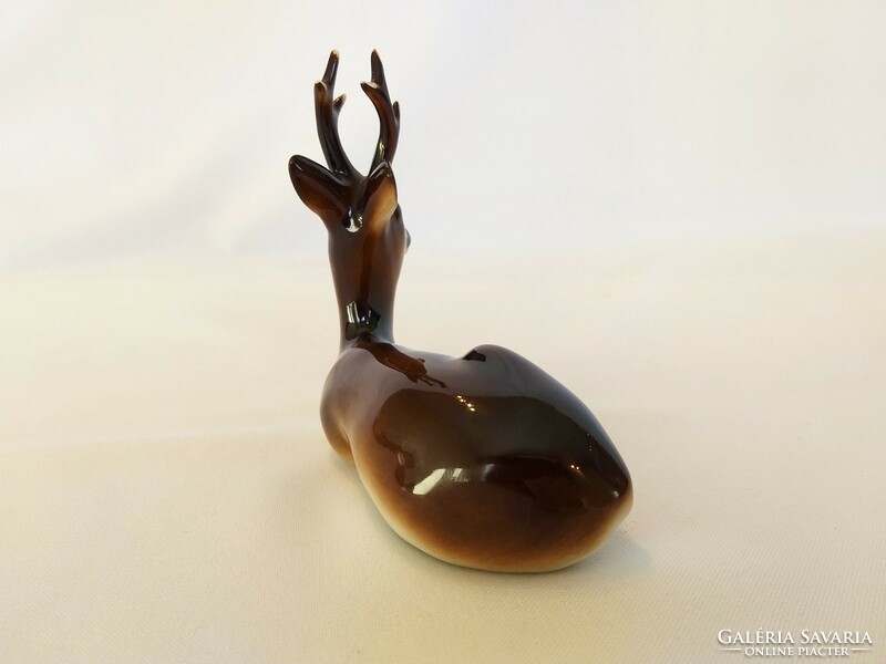 Zsolnay dark brown deer figure. Flawless! (No.: 24/209.)