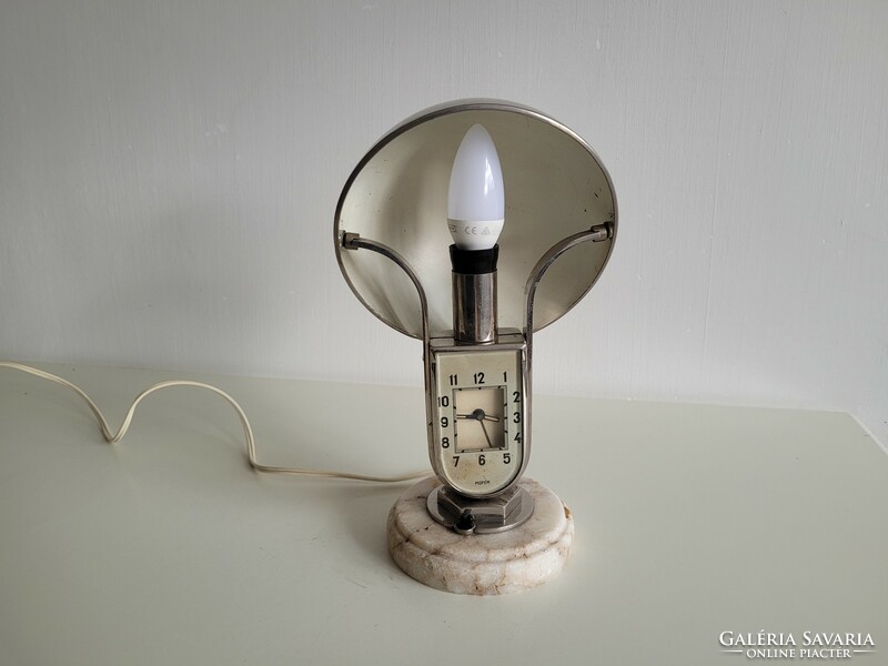 Old art deco mofém table clock nickel plated mushroom lamp