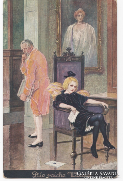 A gazdag árva / Die reiche Waise - festmény képeslap