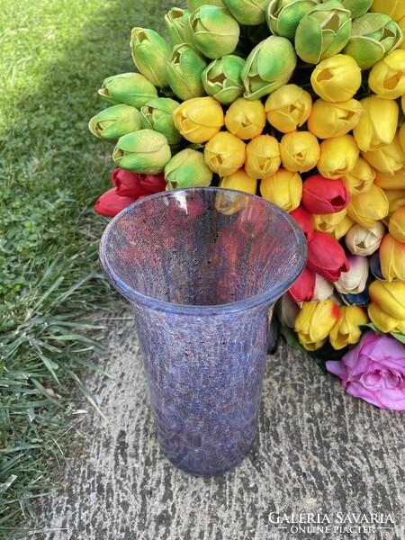 Retro színàtmenetes  váza repesztett Gyönyörű  Fátyolüveg fátyol karcagi berekfürdői üveg