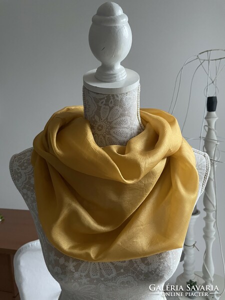 Golden yellow pille light silk round scarf 50*160 cm, 100% silk