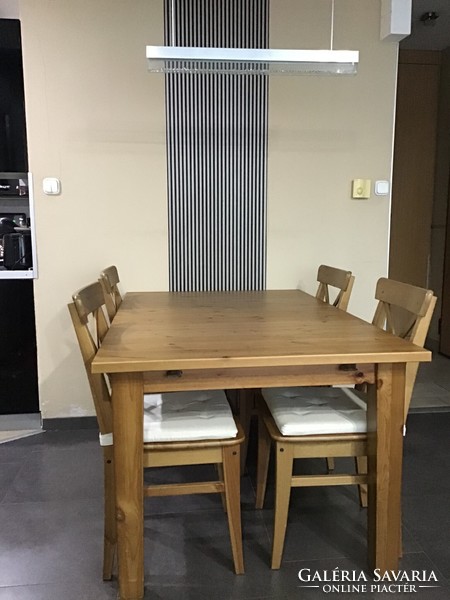 Ikeas stornäs extendable table with antique effect for sale, 4 pcs. Ingolf with cushioned chair, in one