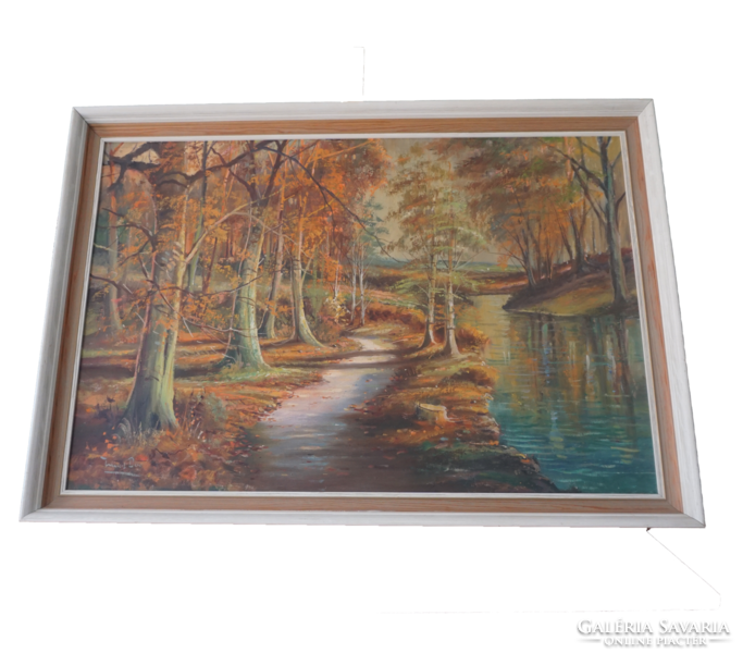 Path in the autumn forest painting (signature not identifiable, original title unknown)