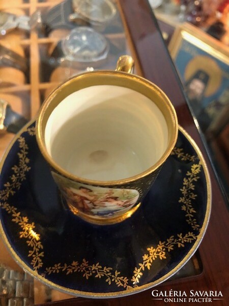 Alt wien austria hand-painted, cobalt blue, gilded porcelain coffee cup